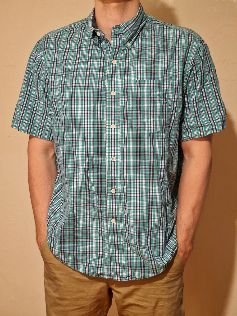 Izod Green Plaid Short-Sleeve Button-Down Shirt